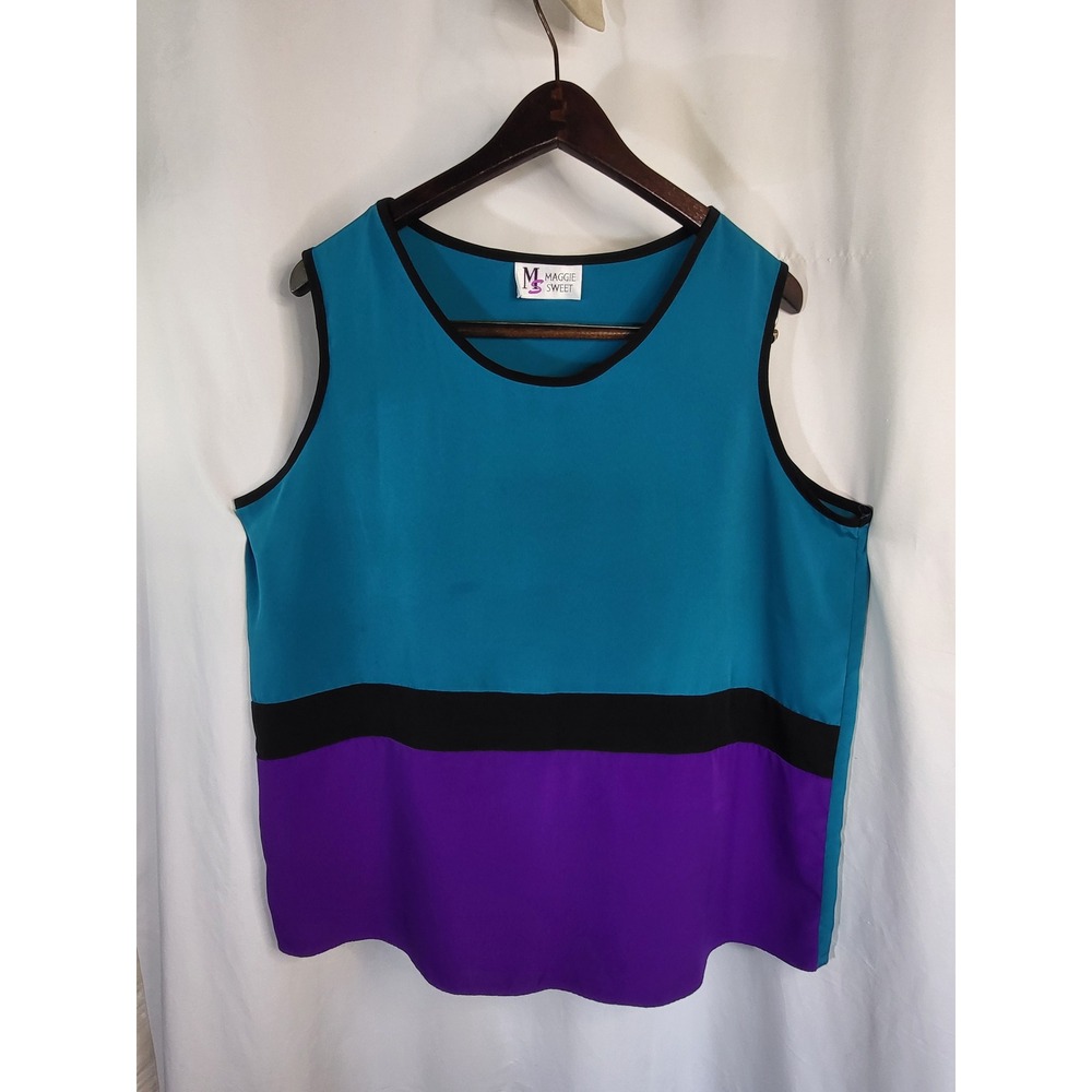 Maggie Sweet Colorblock Sleeveless Top Teal Purple Black Tank XL‎